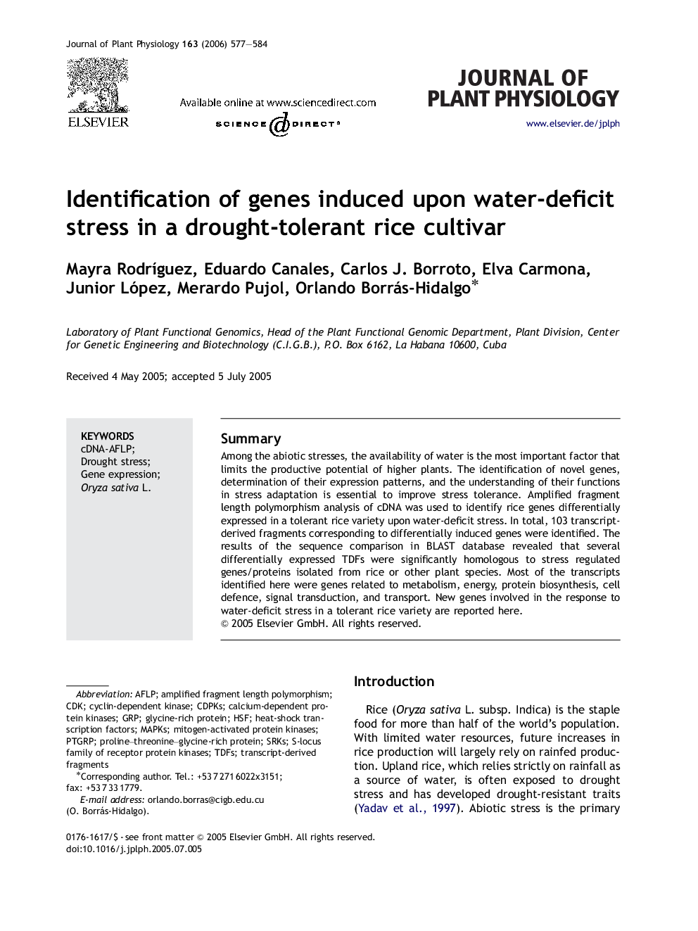 Identification of genes induced upon water-deficit stress in a drought-tolerant rice cultivar