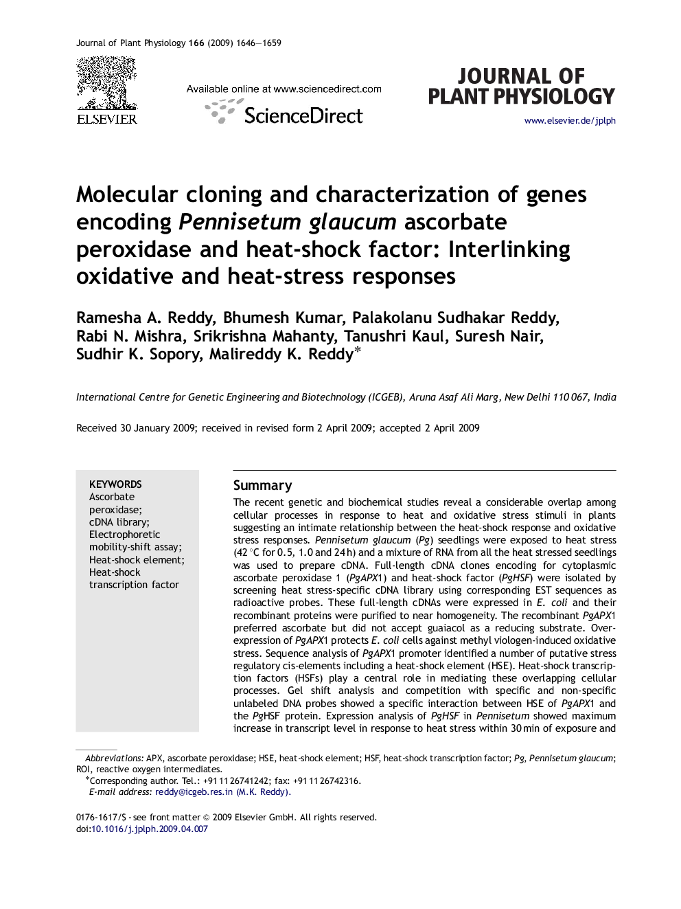 Molecular cloning and characterization of genes encoding Pennisetum glaucum ascorbate peroxidase and heat-shock factor: Interlinking oxidative and heat-stress responses