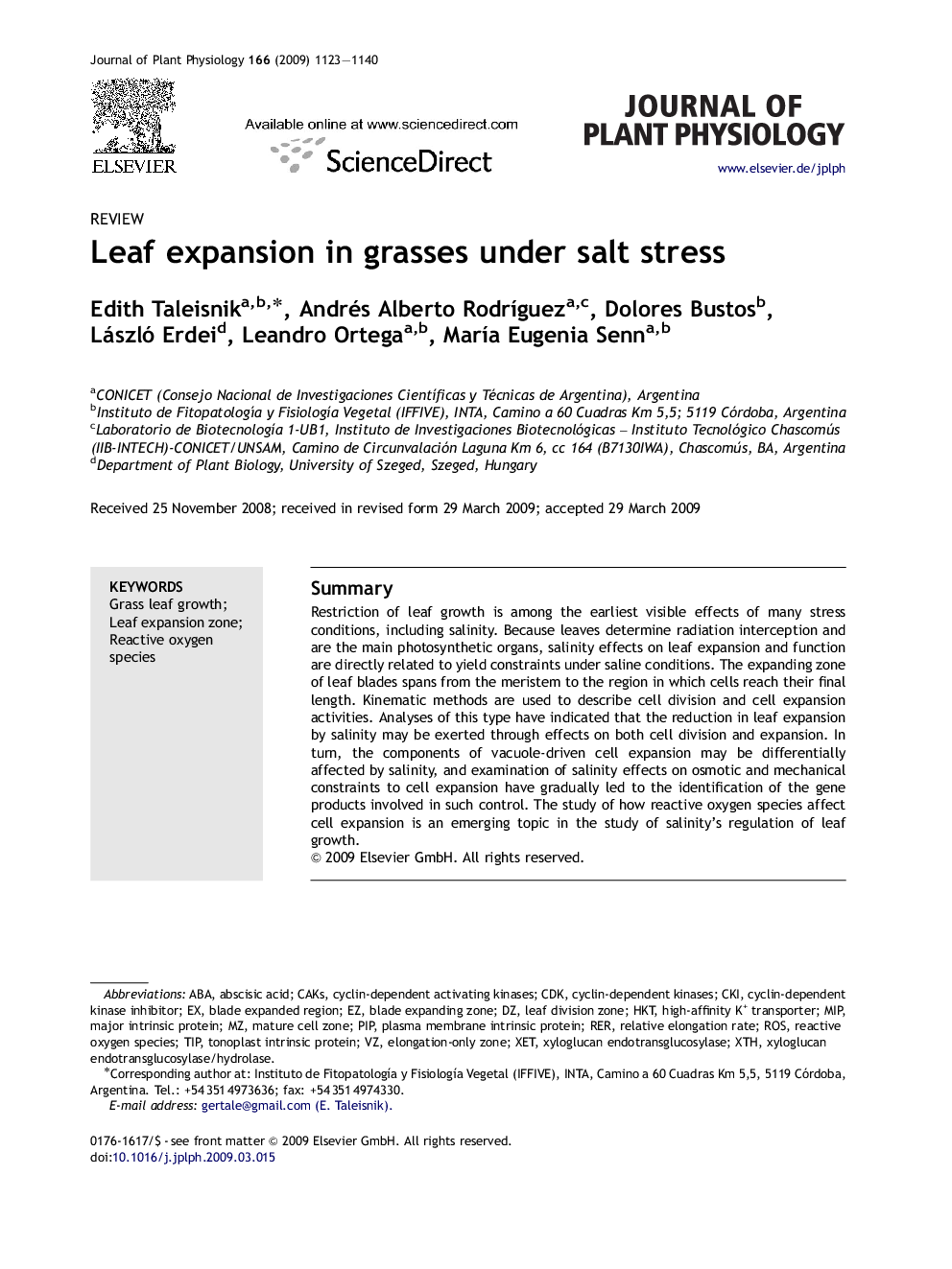 Leaf expansion in grasses under salt stress