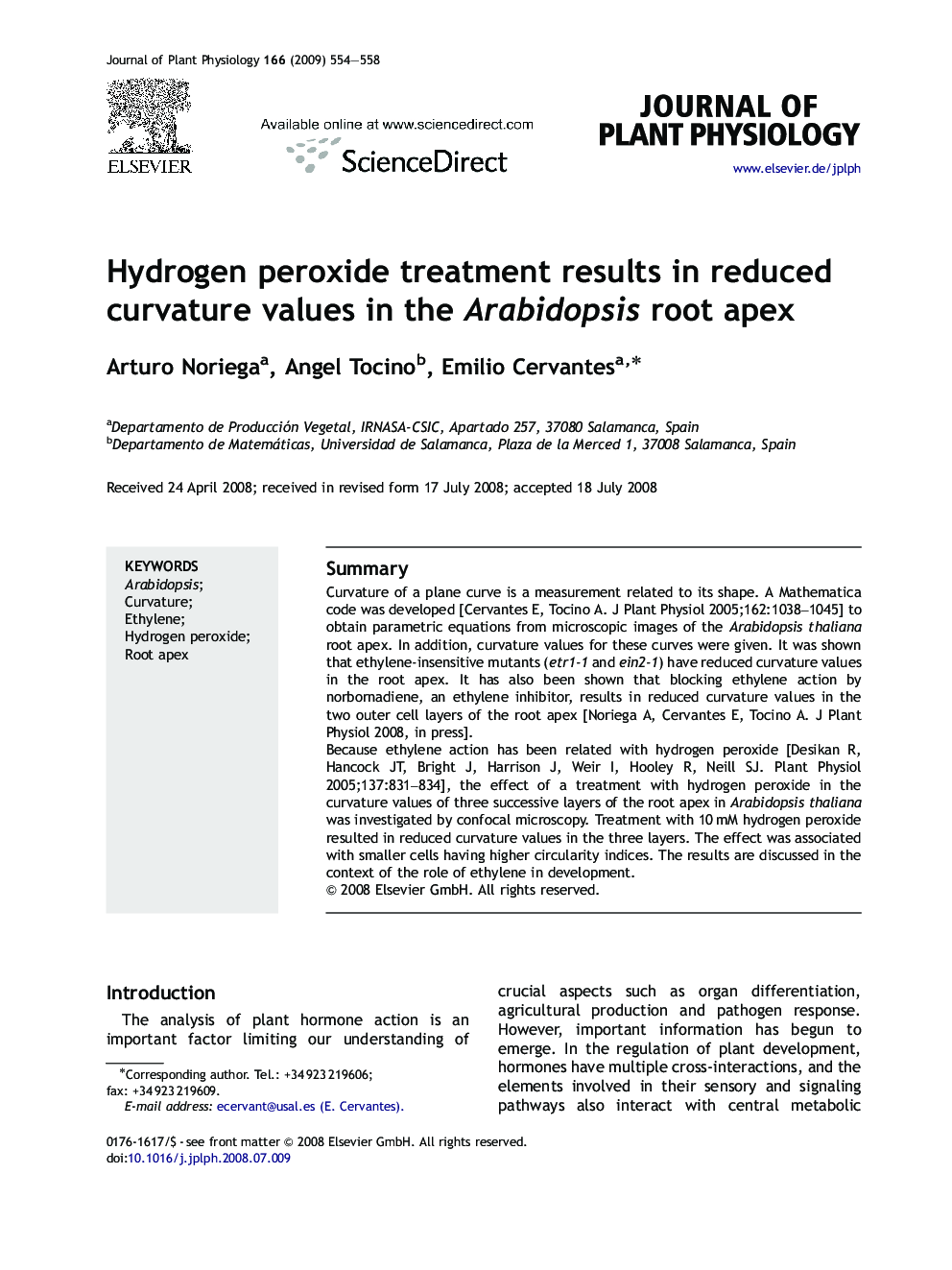 Hydrogen peroxide treatment results in reduced curvature values in the Arabidopsis root apex