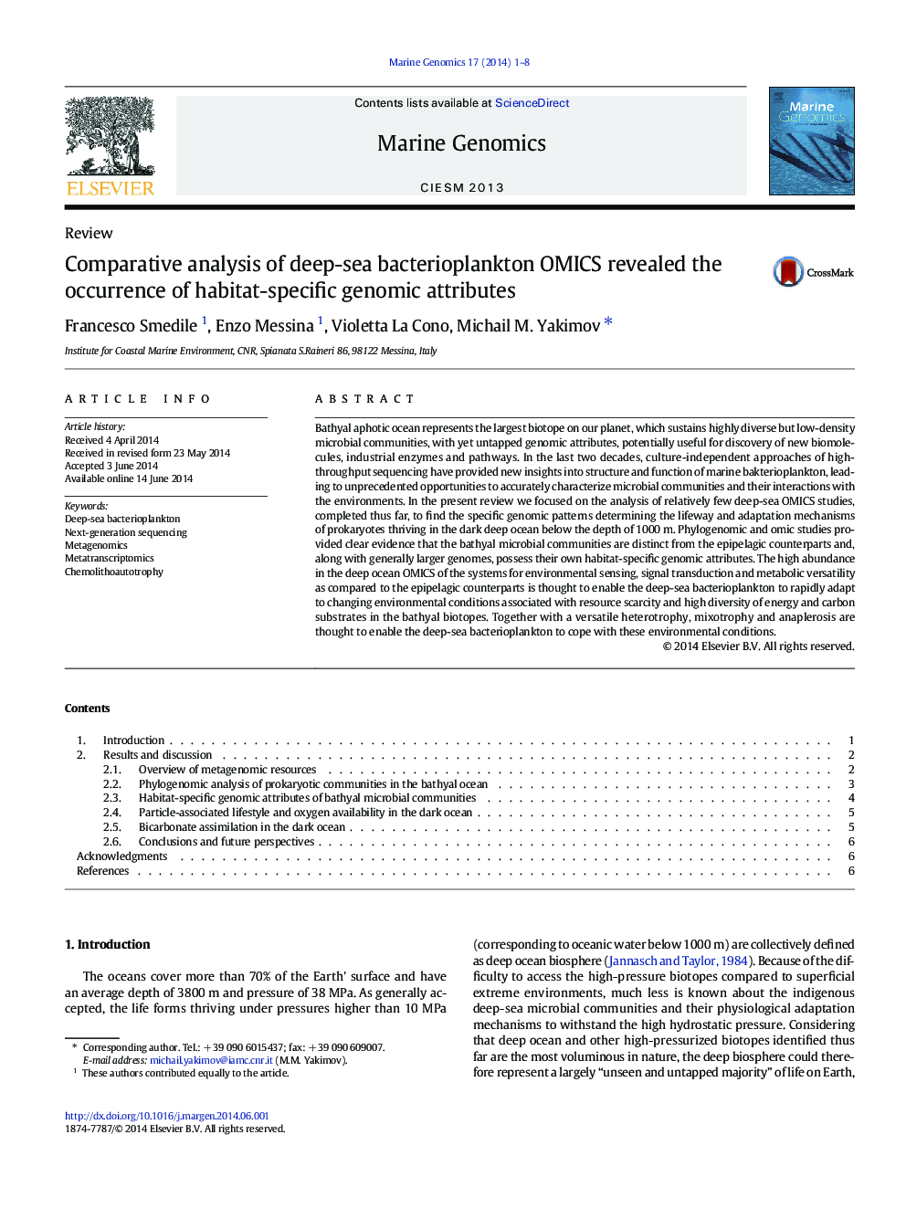 Comparative analysis of deep-sea bacterioplankton OMICS revealed the occurrence of habitat-specific genomic attributes