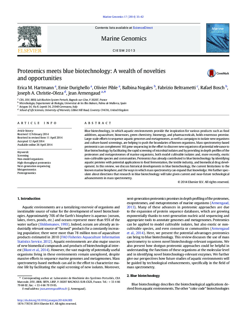 Proteomics meets blue biotechnology: A wealth of novelties and opportunities