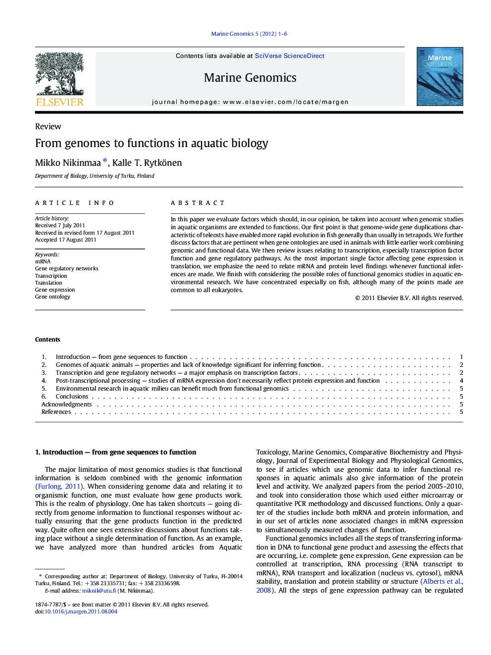 From genomes to functions in aquatic biology