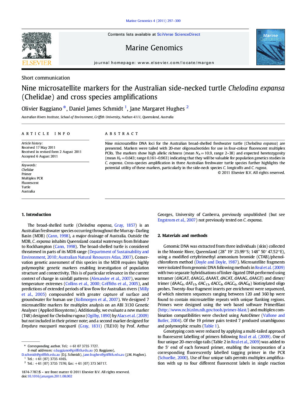 Nine microsatellite markers for the Australian side-necked turtle Chelodina expansa (Chelidae) and cross species amplifications