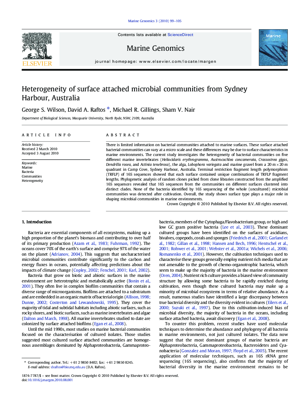 Heterogeneity of surface attached microbial communities from Sydney Harbour, Australia
