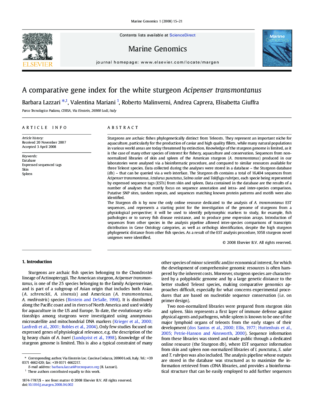 A comparative gene index for the white sturgeon Acipenser transmontanus