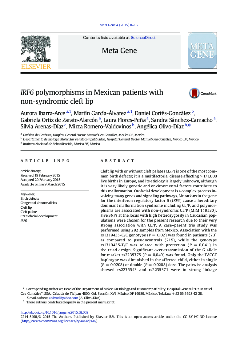 IRF6 polymorphisms in Mexican patients with non-syndromic cleft lip