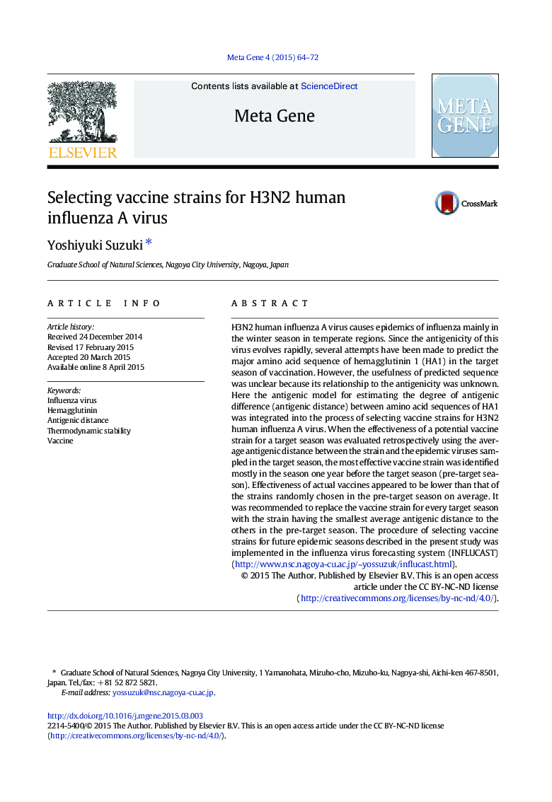 Selecting vaccine strains for H3N2 human influenza A virus