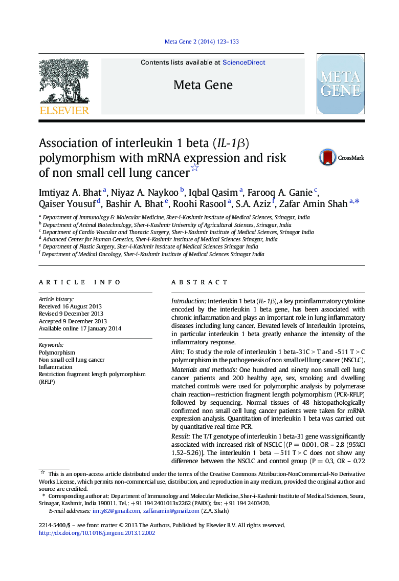 Association of interleukin 1 beta (IL-1β) polymorphism with mRNA expression and risk of non small cell lung cancer 