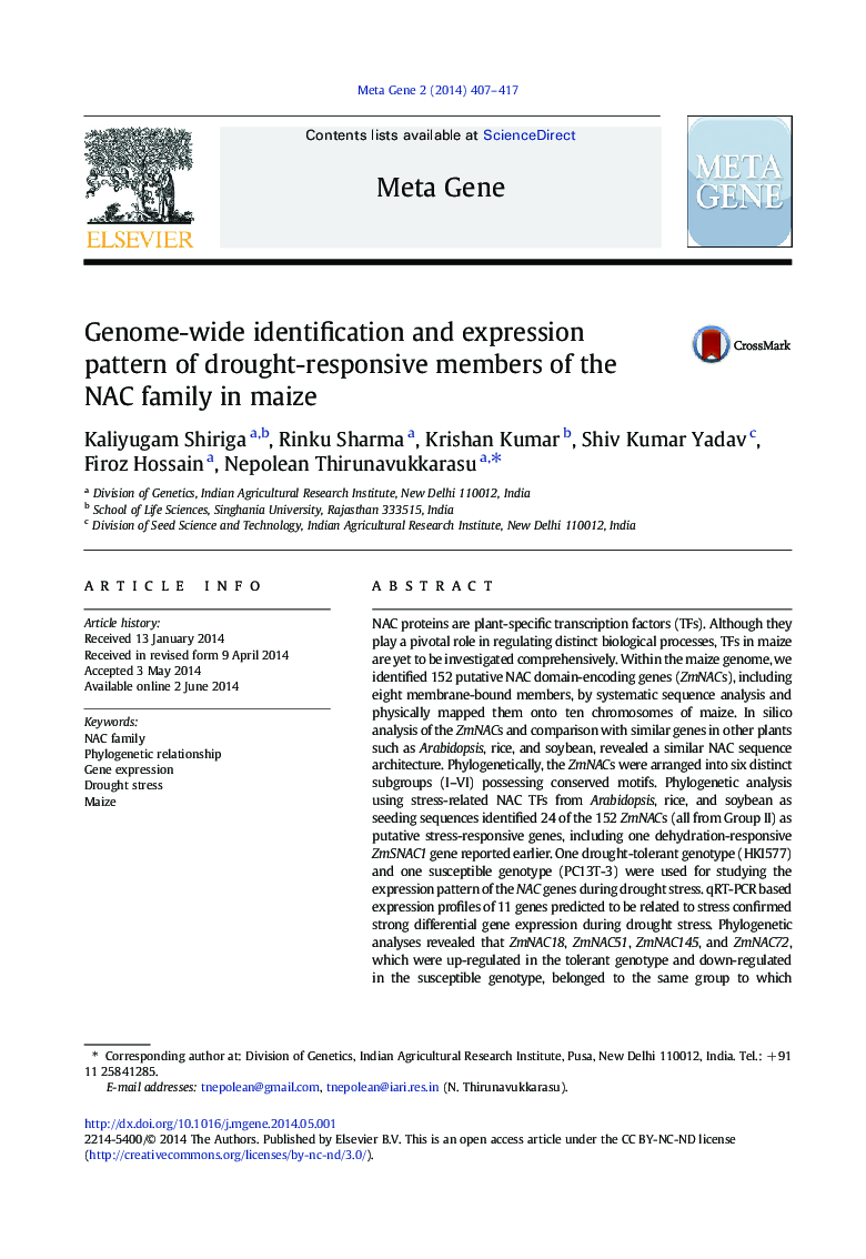 Genome-wide identification and expression pattern of drought-responsive members of the NAC family in maize