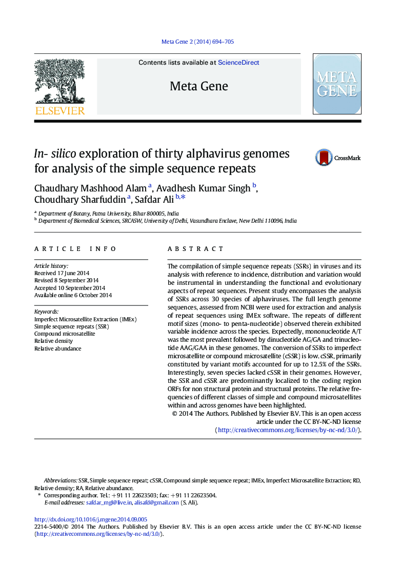 In- silico exploration of thirty alphavirus genomes for analysis of the simple sequence repeats