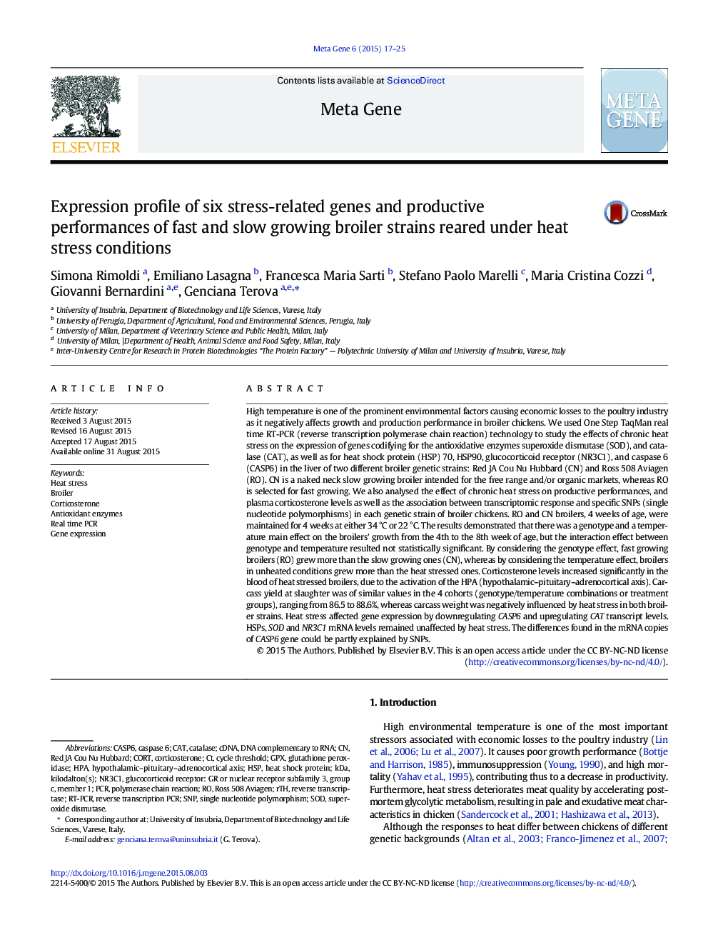 Expression profile of six stress-related genes and productive performances of fast and slow growing broiler strains reared under heat stress conditions