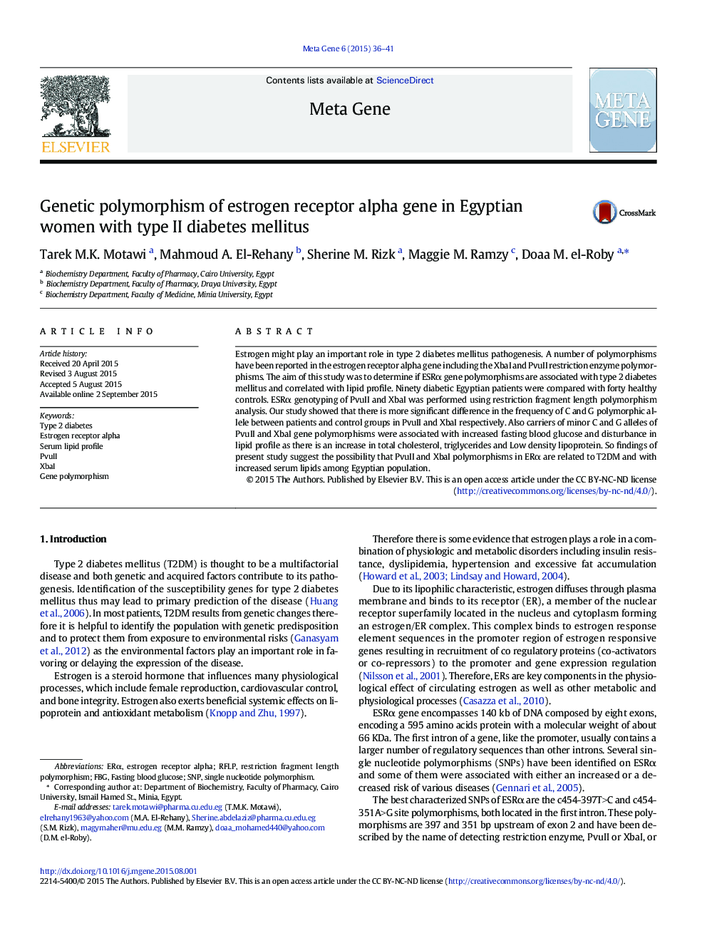 Genetic polymorphism of estrogen receptor alpha gene in Egyptian women with type II diabetes mellitus