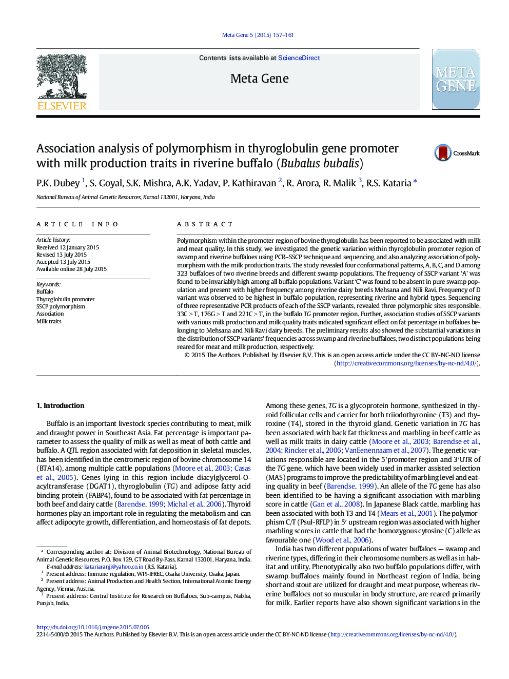 Association analysis of polymorphism in thyroglobulin gene promoter with milk production traits in riverine buffalo (Bubalus bubalis)