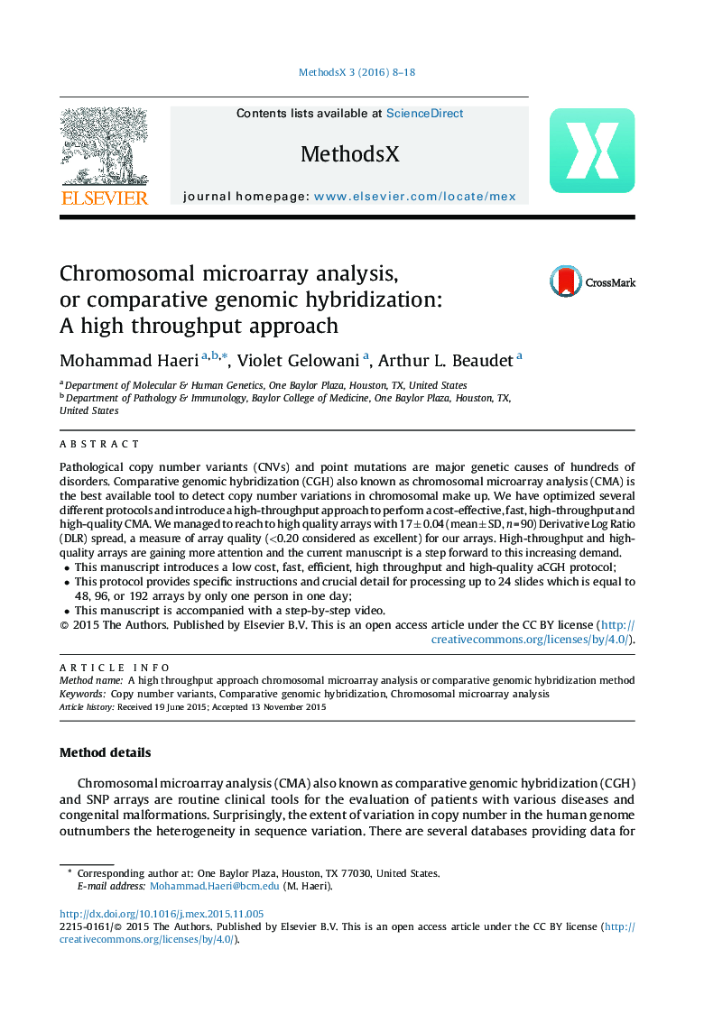 تجزیه و تحلیل میکرواراسانه کروموزومی یا ترکیب هیبریداسیون ژنومی مقایسه: یک رویکرد بازده بالا 