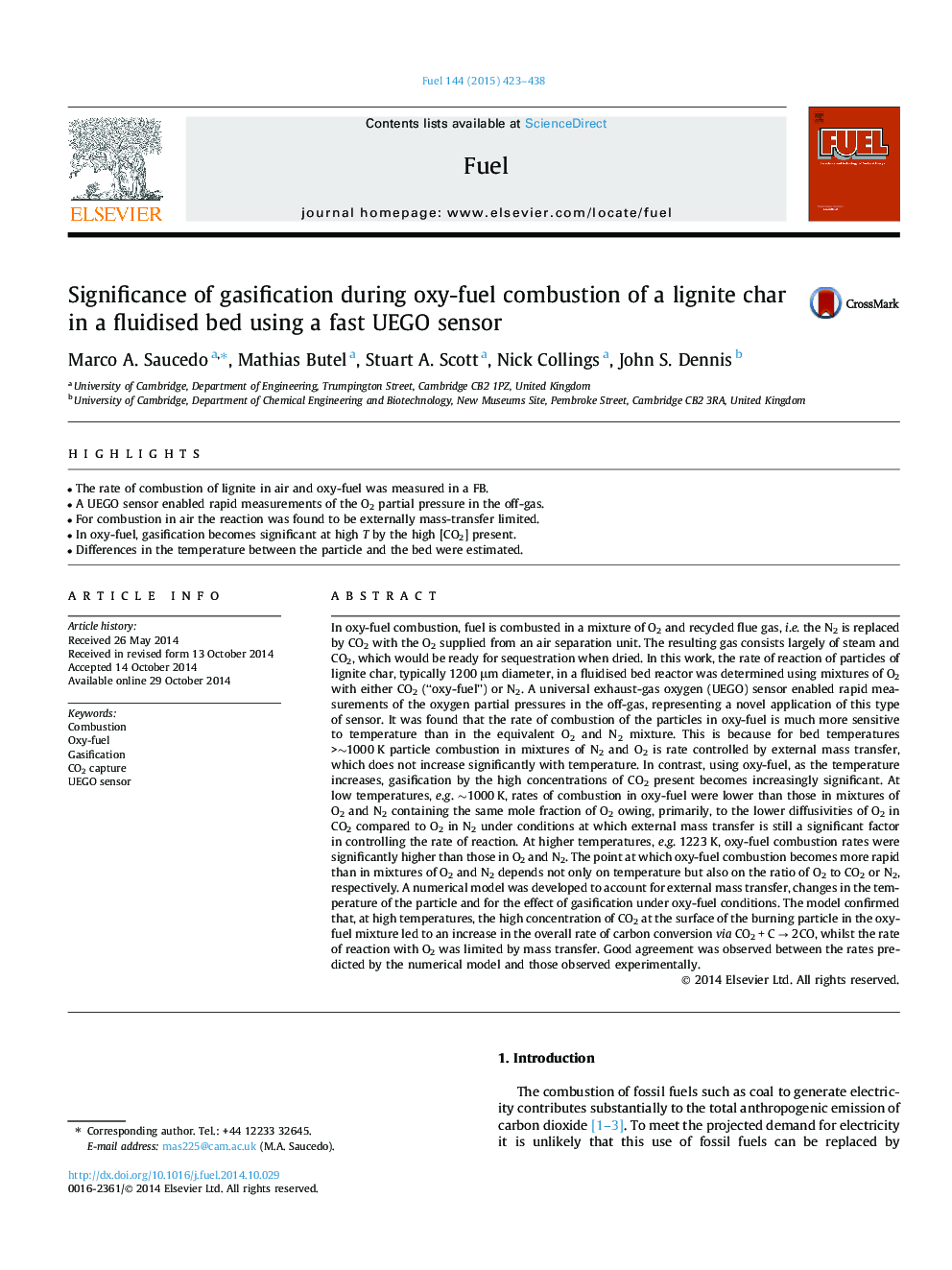 Significance of gasification during oxy-fuel combustion of a lignite char in a fluidised bed using a fast UEGO sensor