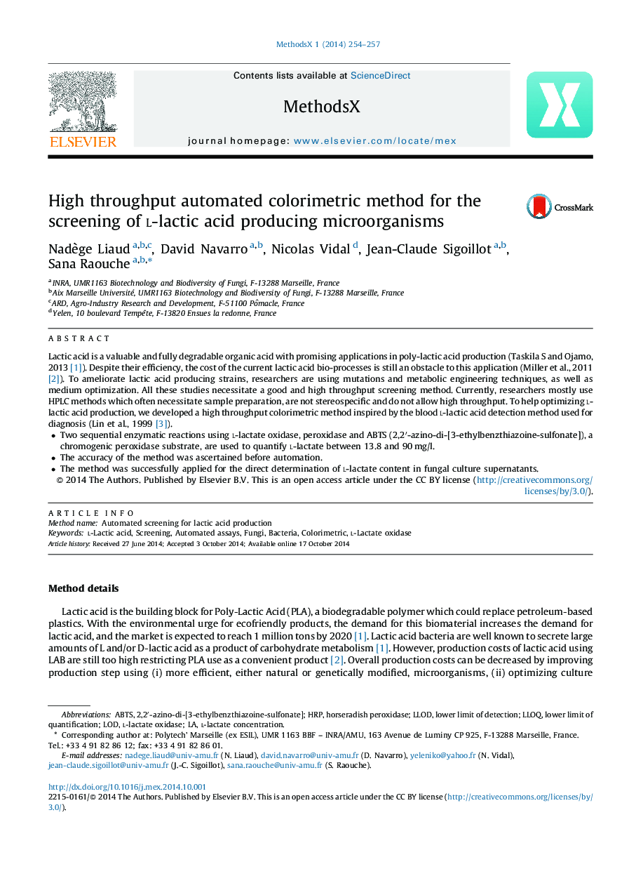 High throughput automated colorimetric method for the screening of l-lactic acid producing microorganisms