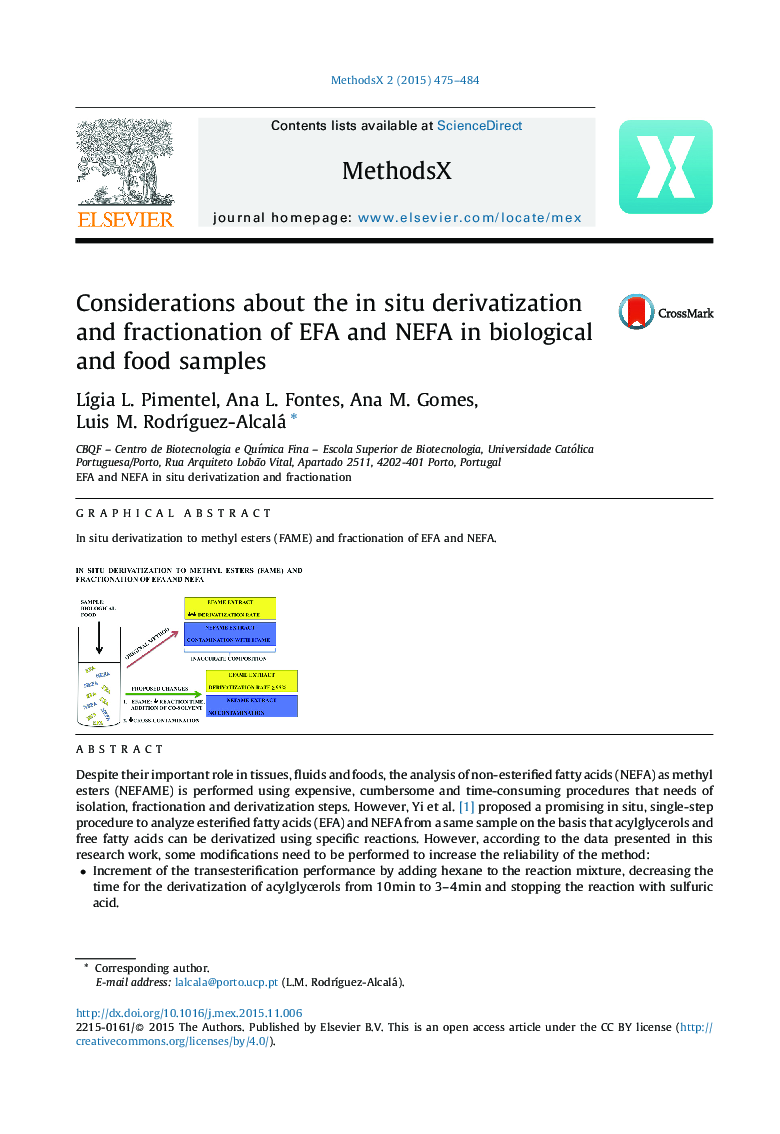 Considerations about the in situ derivatization and fractionation of EFA and NEFA in biological and food samples