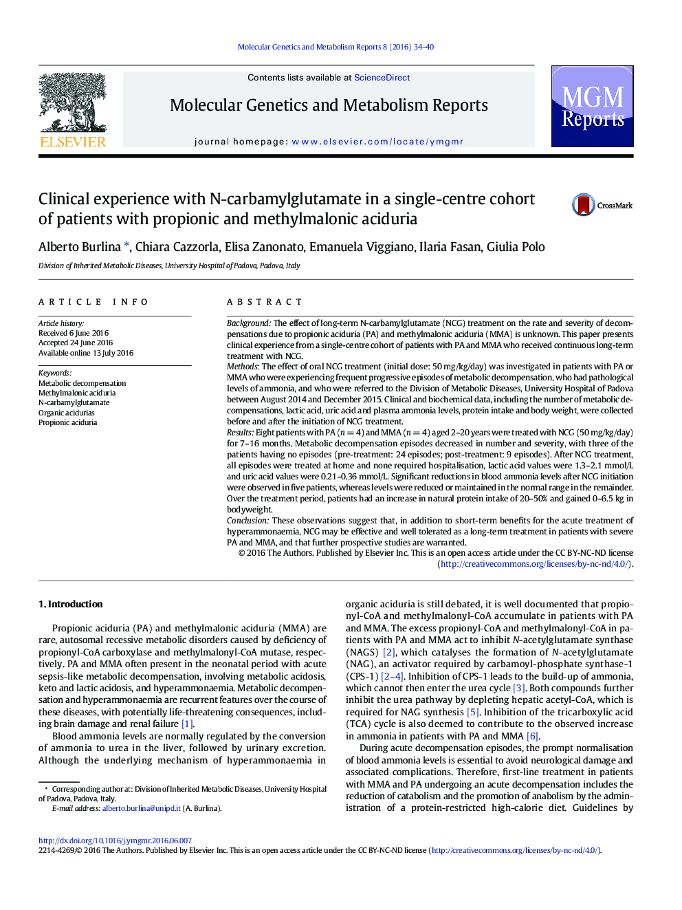 Clinical experience with N-carbamylglutamate in a single-centre cohort of patients with propionic and methylmalonic aciduria