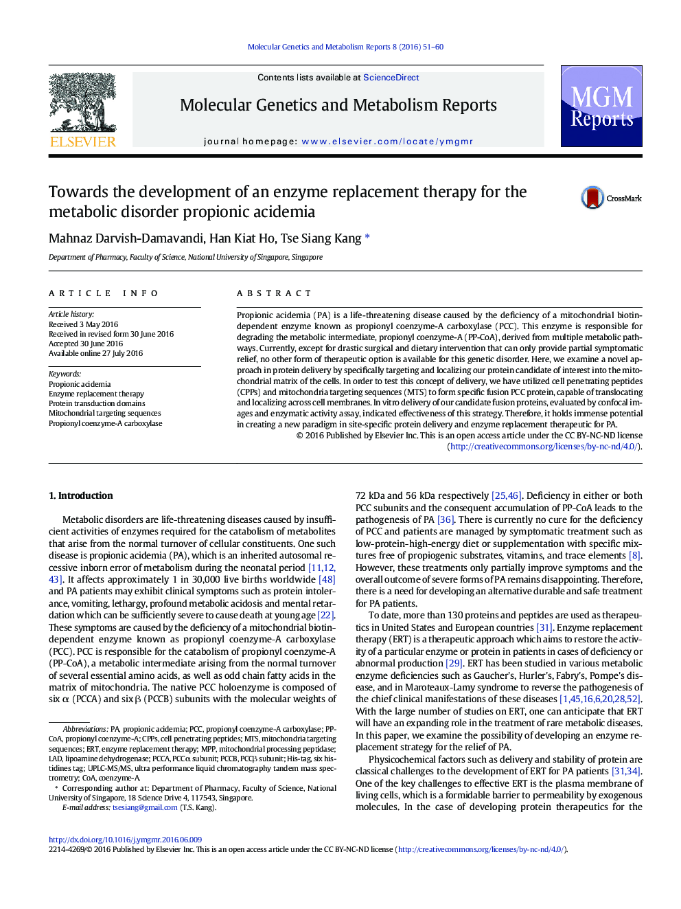 Towards the development of an enzyme replacement therapy for the metabolic disorder propionic acidemia