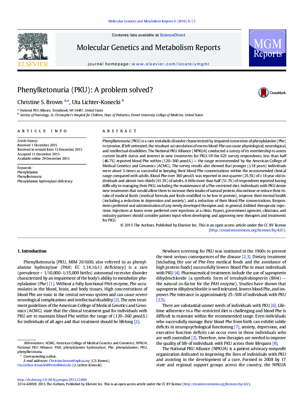 Phenylketonuria (PKU): A problem solved?