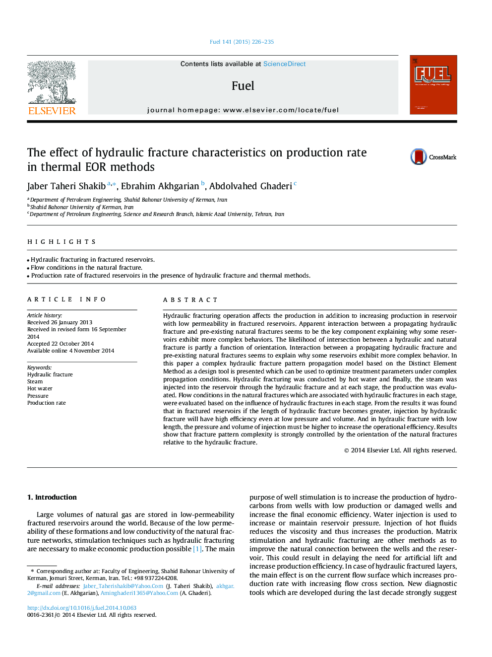 The effect of hydraulic fracture characteristics on production rate in thermal EOR methods