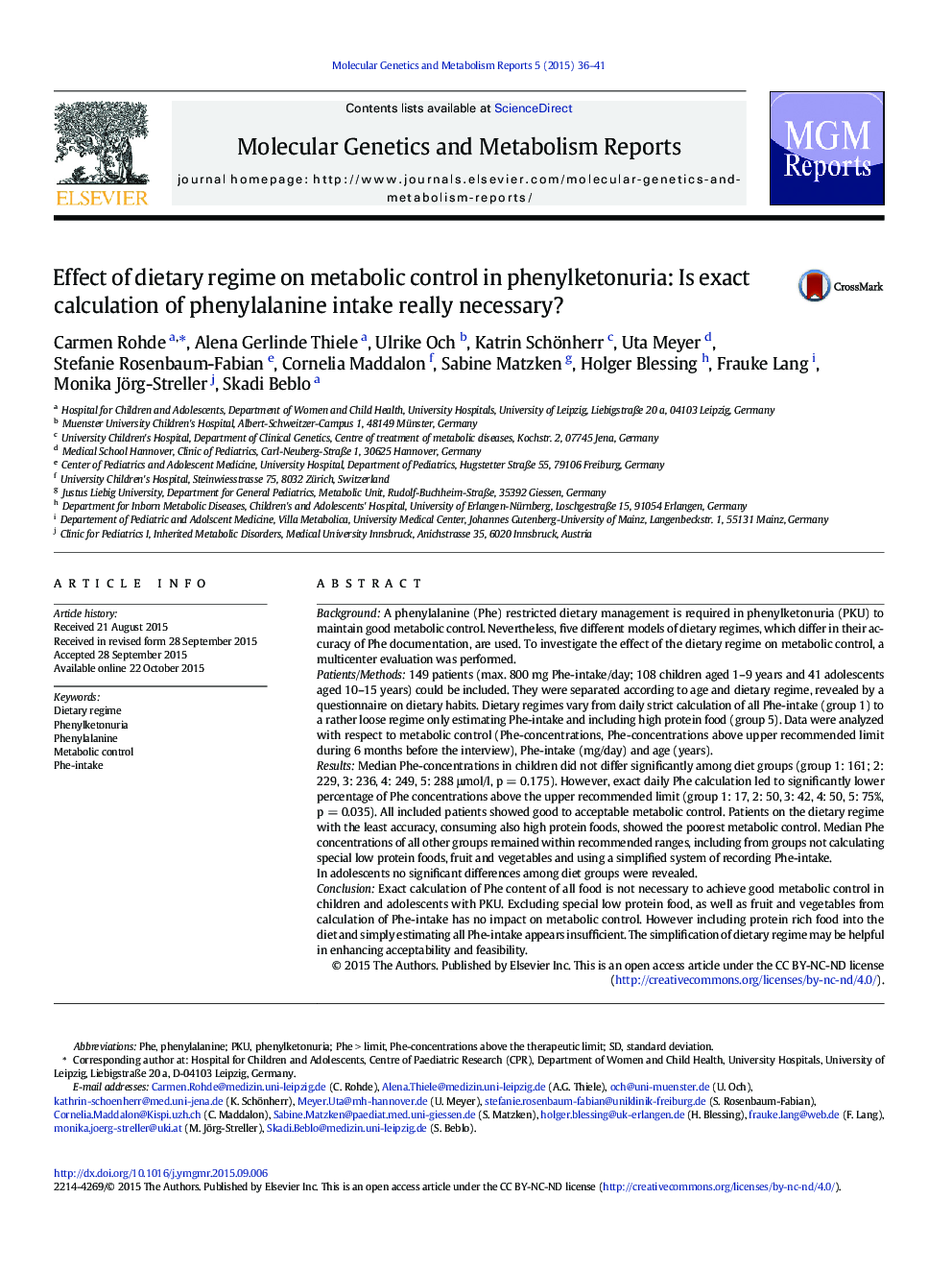 Effect of dietary regime on metabolic control in phenylketonuria: Is exact calculation of phenylalanine intake really necessary?