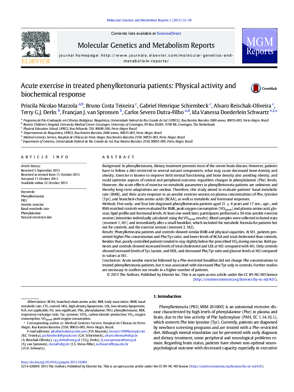 Acute exercise in treated phenylketonuria patients: Physical activity and biochemical response