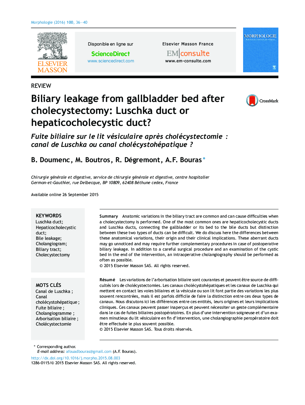 Biliary leakage from gallbladder bed after cholecystectomy: Luschka duct or hepaticocholecystic duct?