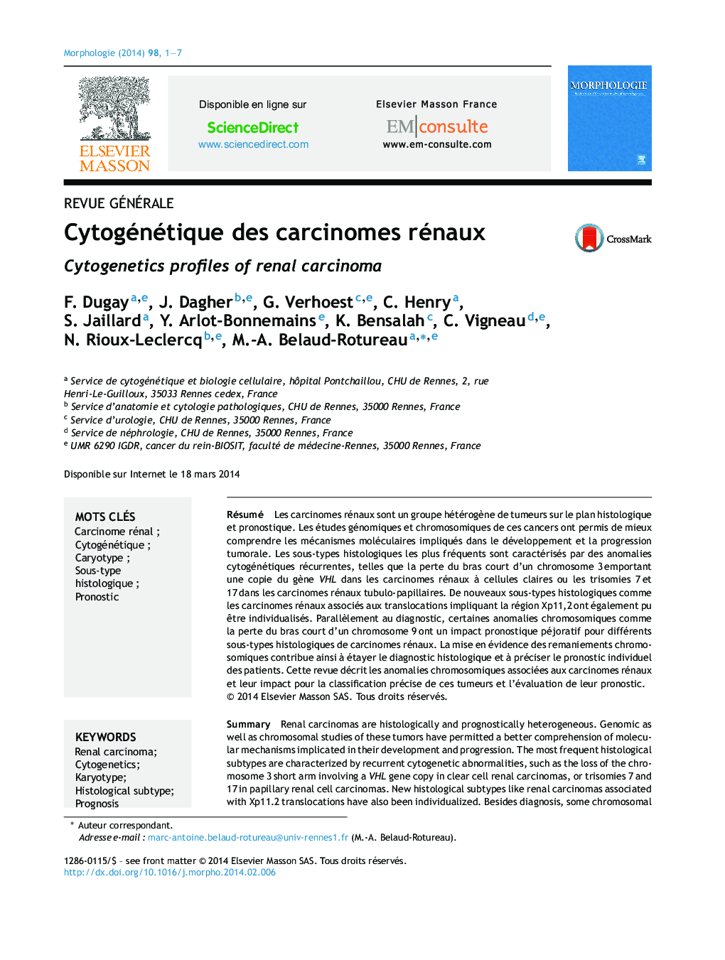 Cytogénétique des carcinomes rénaux