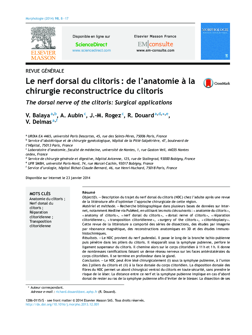 Le nerf dorsal du clitorisÂ : de l'anatomie Ã  la chirurgie reconstructrice du clitoris