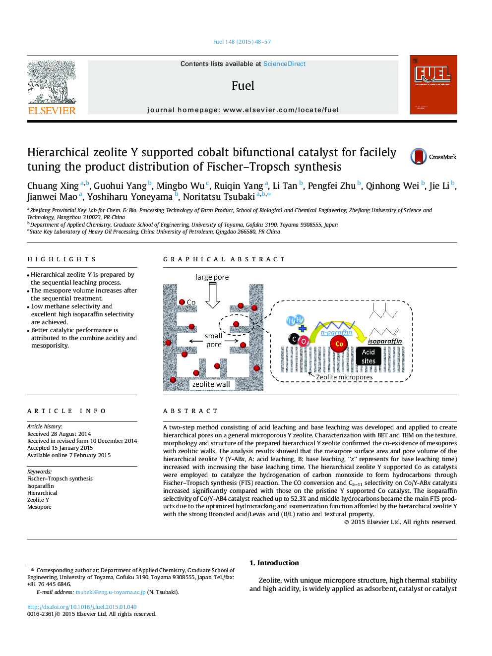 Hierarchical zeolite Y supported cobalt bifunctional catalyst for facilely tuning the product distribution of Fischer–Tropsch synthesis