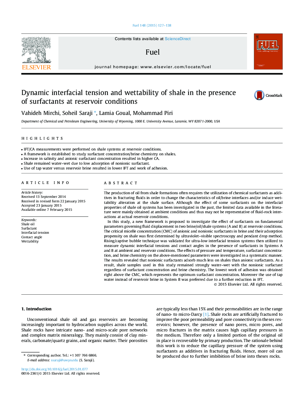 Dynamic interfacial tension and wettability of shale in the presence of surfactants at reservoir conditions