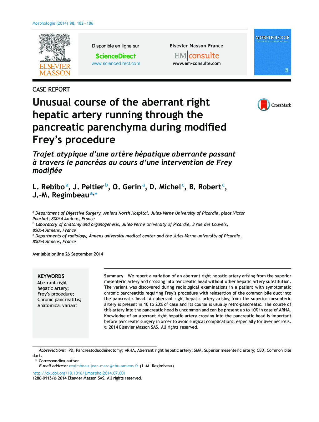 Unusual course of the aberrant right hepatic artery running through the pancreatic parenchyma during modified Frey's procedure