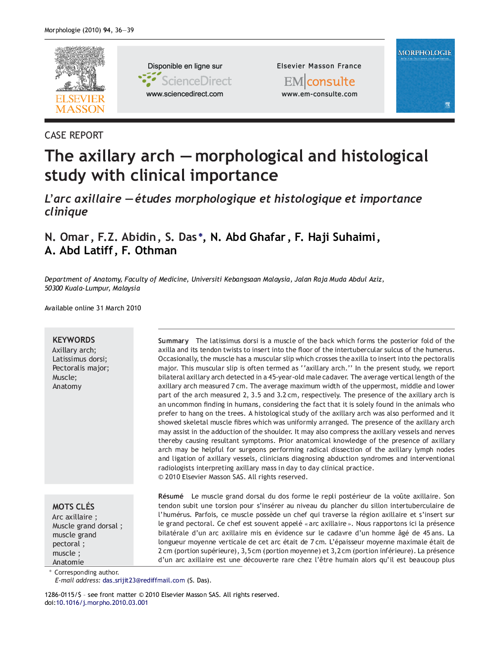 The axillary arch -Â morphological and histological study with clinical importance