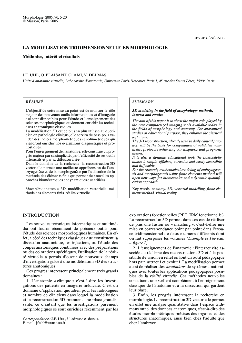 La modelisation tridimensionnelle en morphologie