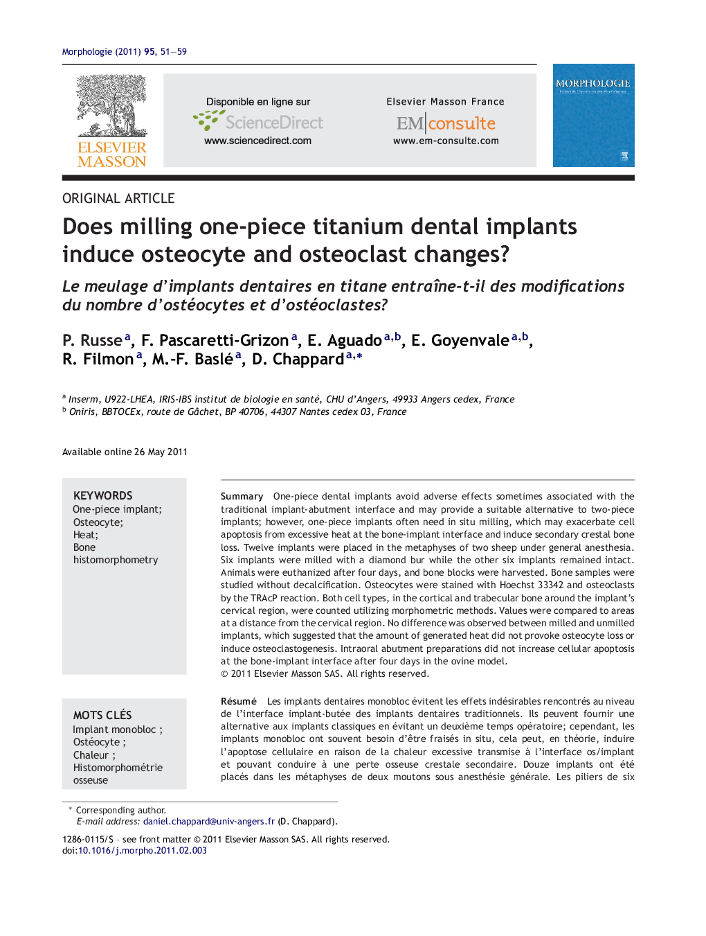 Does milling one-piece titanium dental implants induce osteocyte and osteoclast changes?