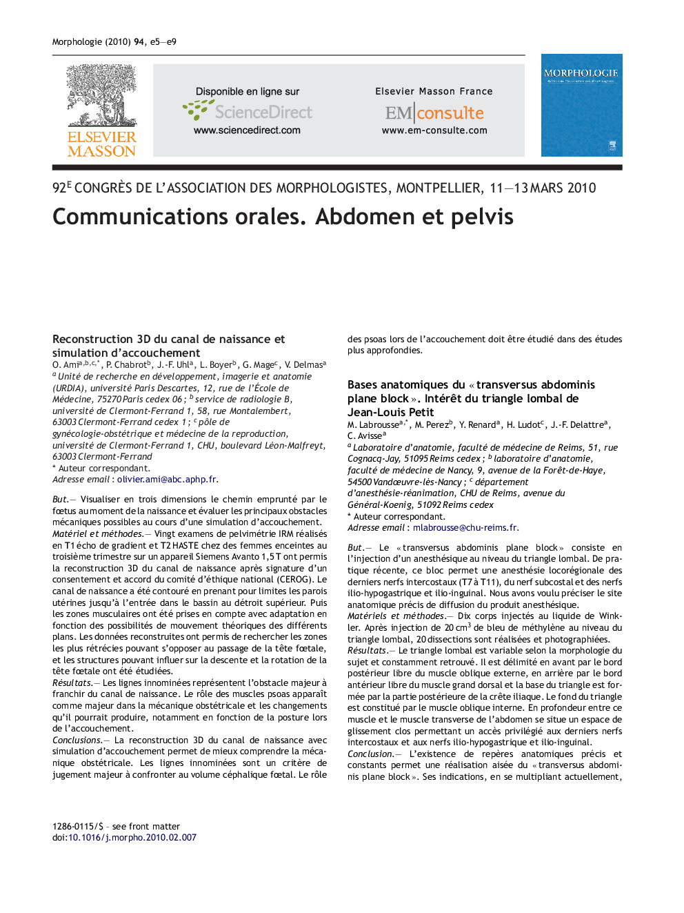 Communications orales Abdomen et pelvis