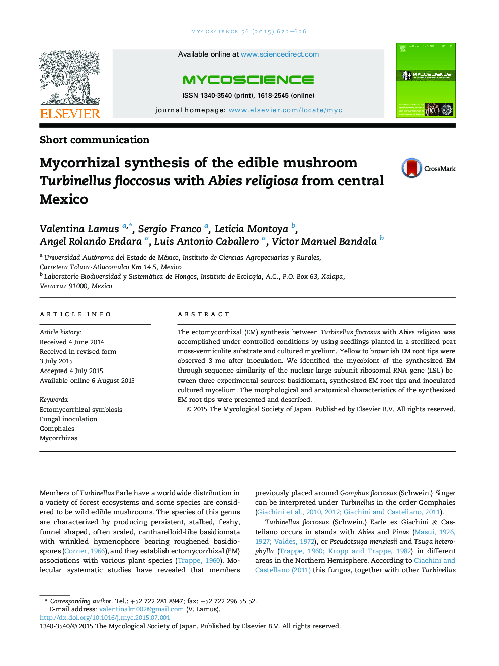 Mycorrhizal synthesis of the edible mushroom Turbinellus floccosus with Abies religiosa from central Mexico