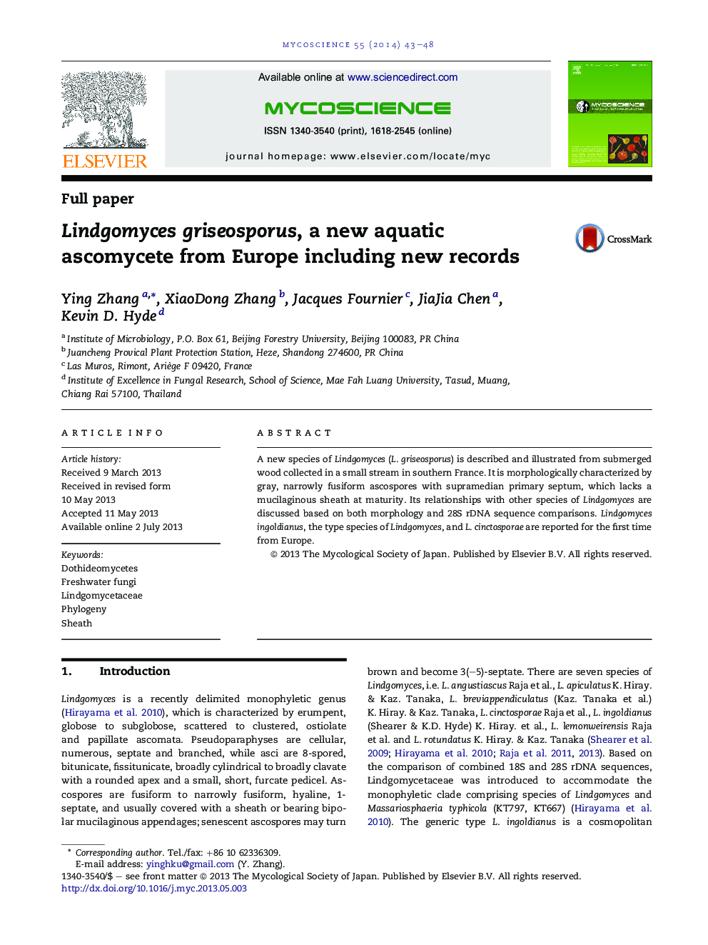 Lindgomyces griseosporus, a new aquatic ascomycete from Europe including new records