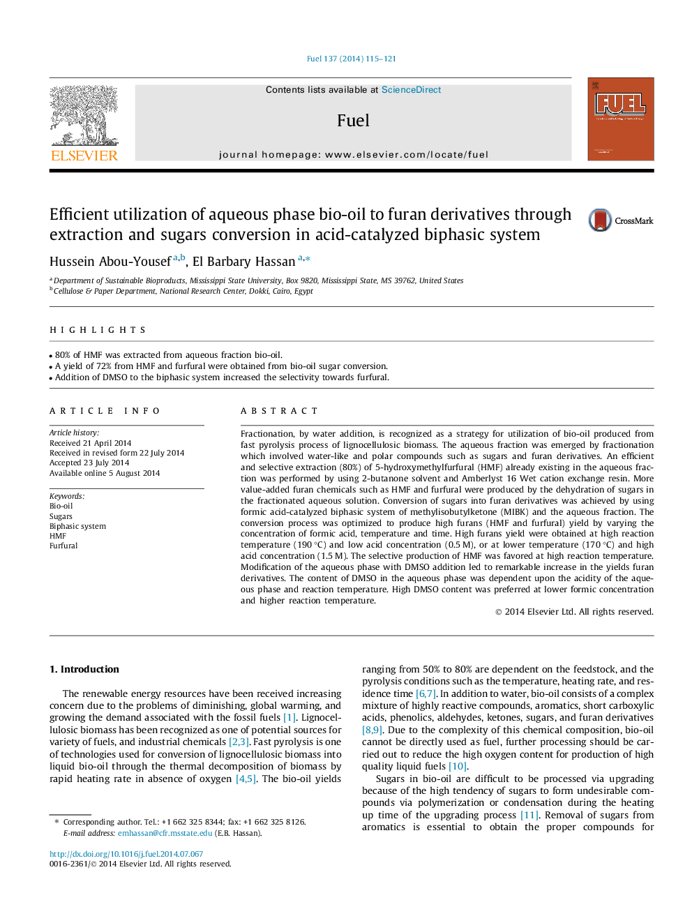 Efficient utilization of aqueous phase bio-oil to furan derivatives through extraction and sugars conversion in acid-catalyzed biphasic system