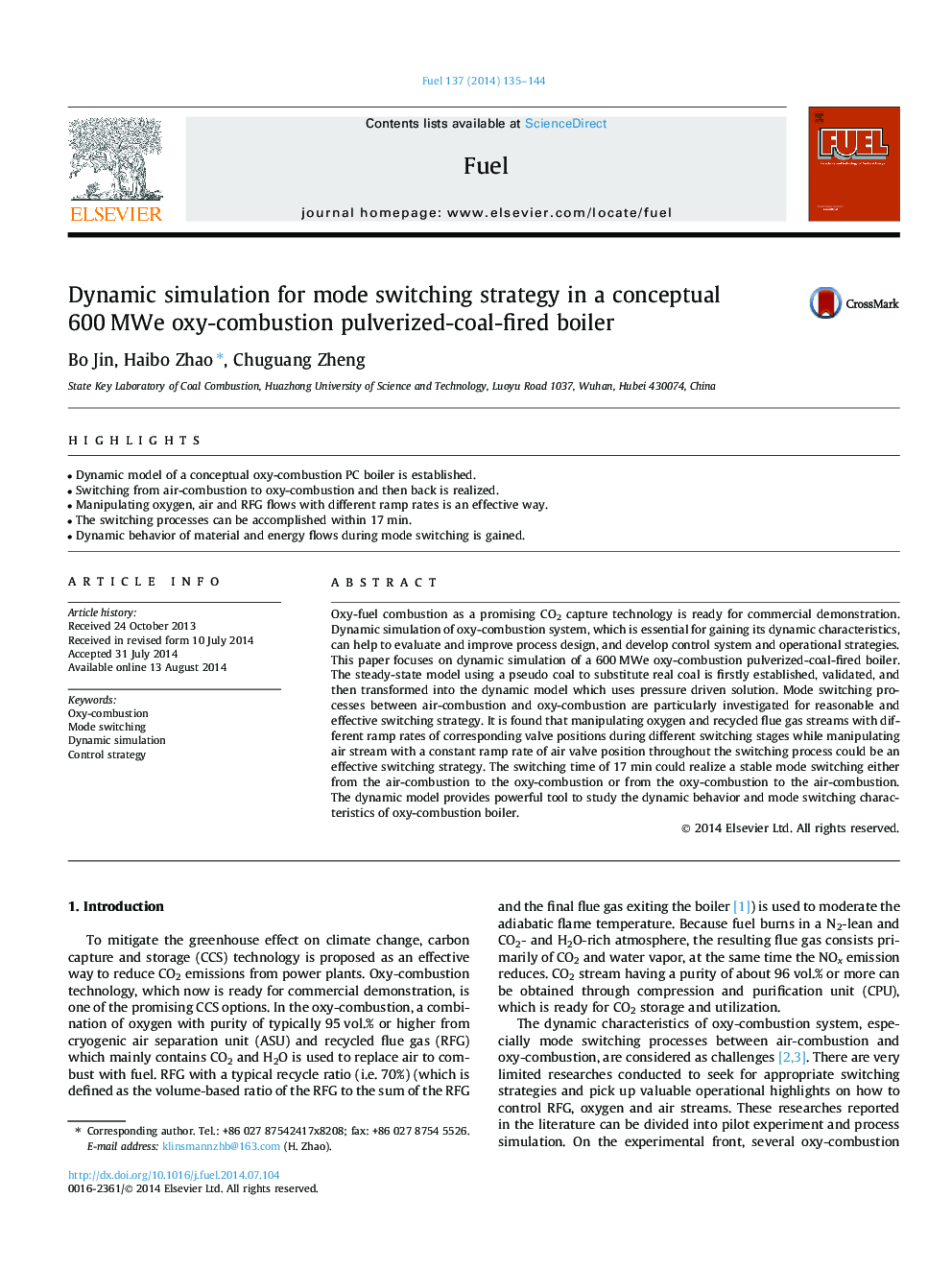 Dynamic simulation for mode switching strategy in a conceptual 600 MWe oxy-combustion pulverized-coal-fired boiler