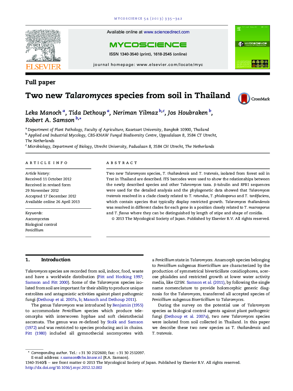 Two new Talaromyces species from soil in Thailand