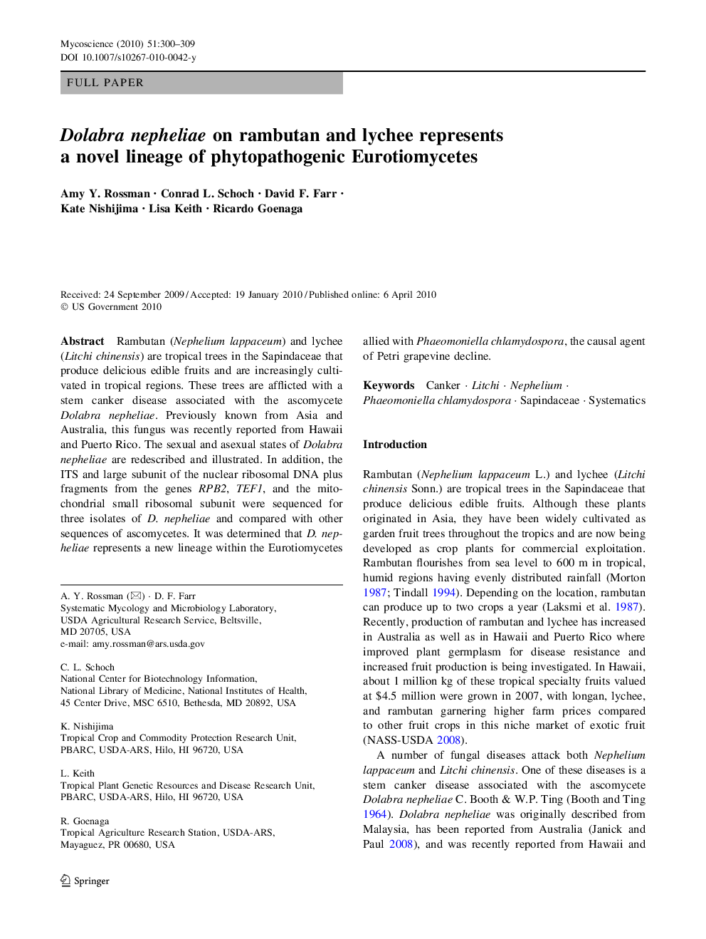 عکس صفحه اول مقاله: Dolabra nepheliae on rambutan and lychee represents a novel lineage of phytopathogenic Eurotiomycetes Dolabra nepheliae on rambutan and lychee represents a novel lineage of phytopathogenic Eurotiomycetes