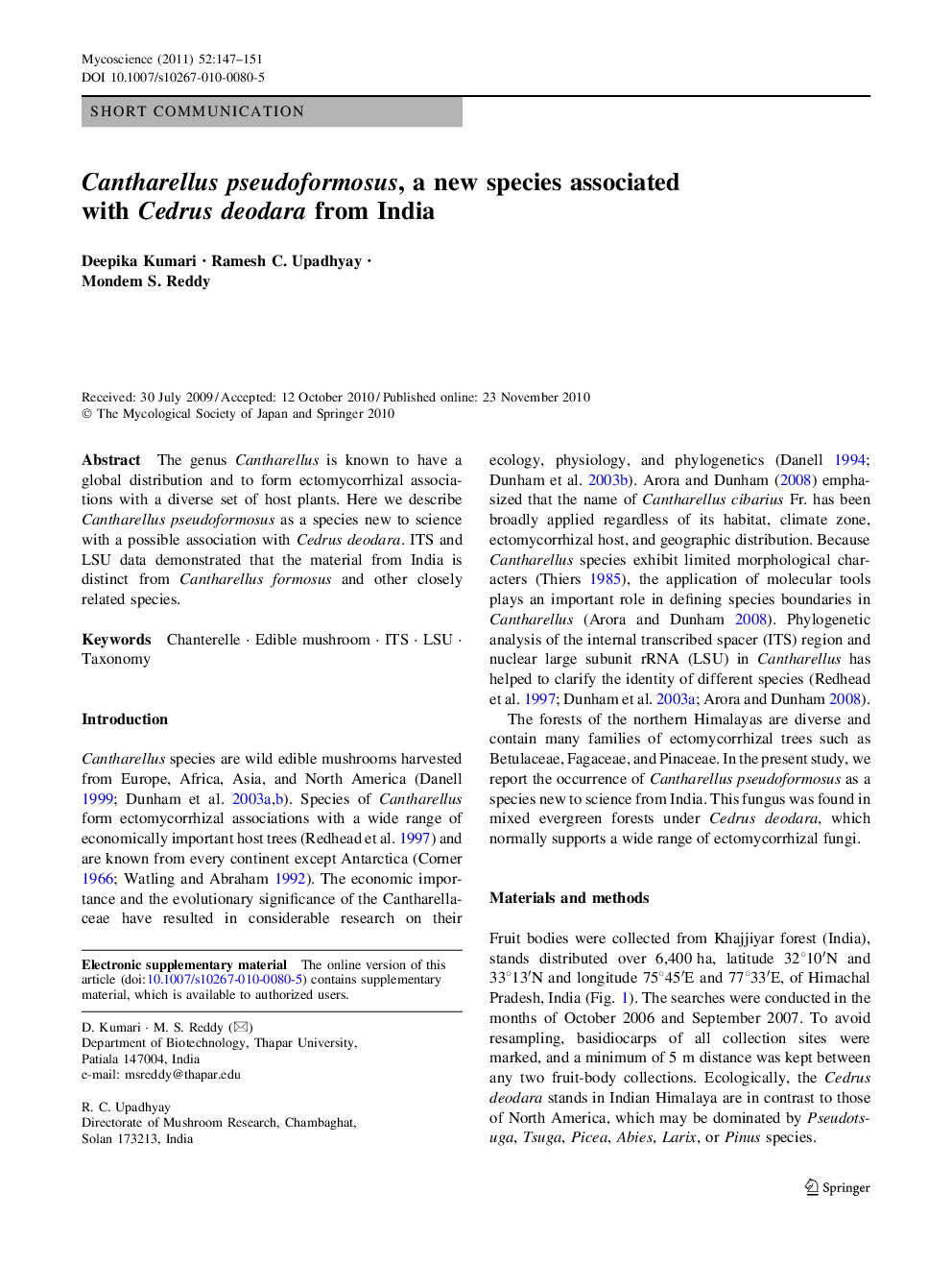 Cantharellus pseudoformosus, a new species associated with Cedrus deodara from India