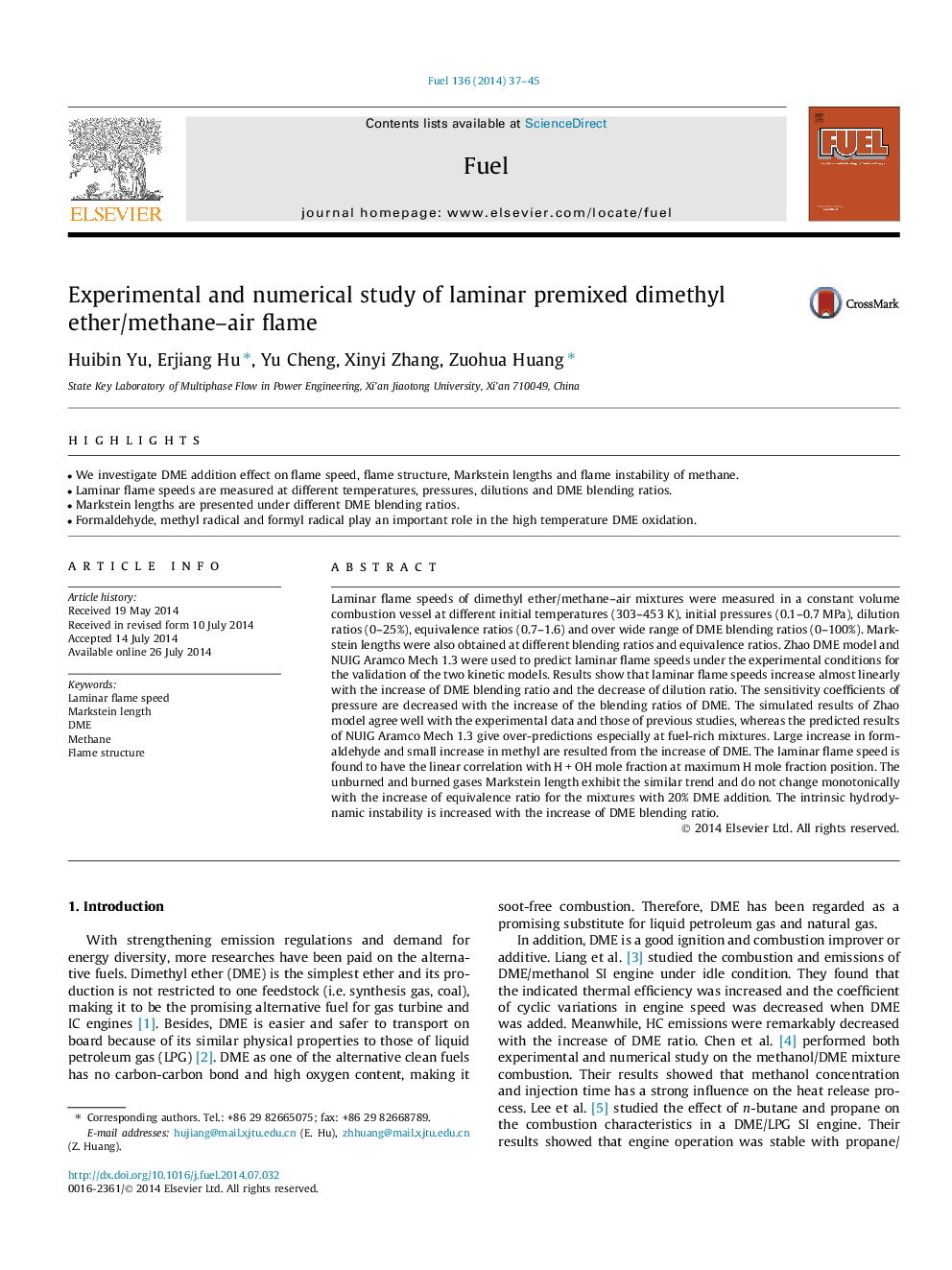 Experimental and numerical study of laminar premixed dimethyl ether/methane–air flame