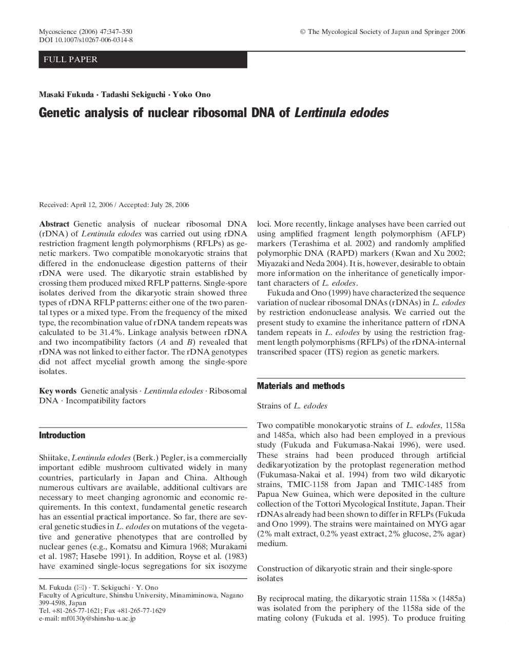 Genetic analysis of nuclear ribosomal DNA of Lentinula edodes