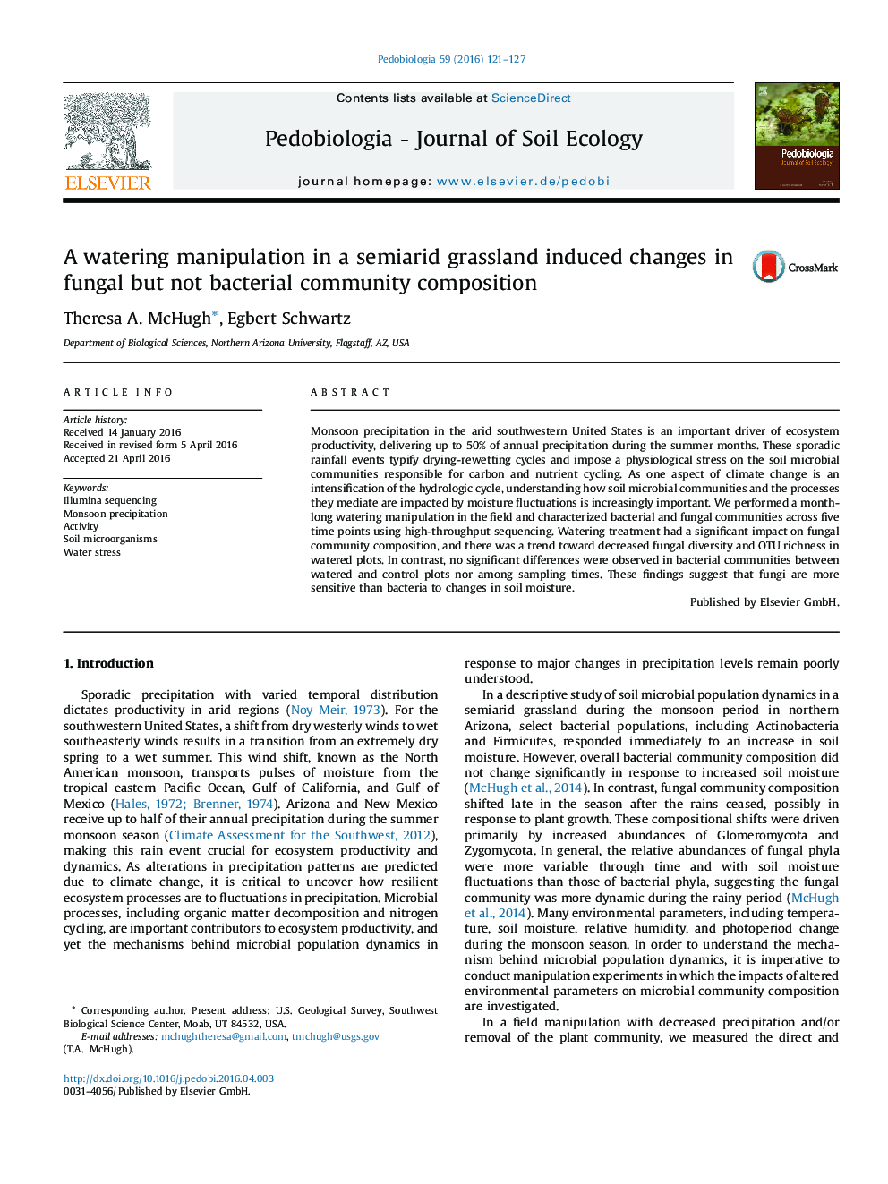A watering manipulation in a semiarid grassland induced changes in fungal but not bacterial community composition