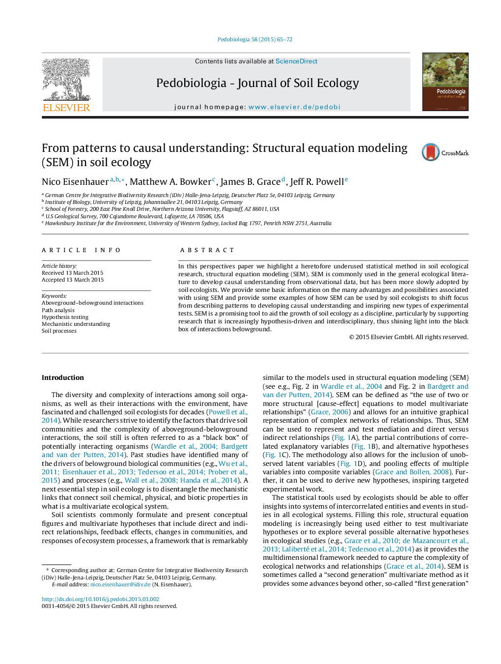 From patterns to causal understanding: Structural equation modeling (SEM) in soil ecology