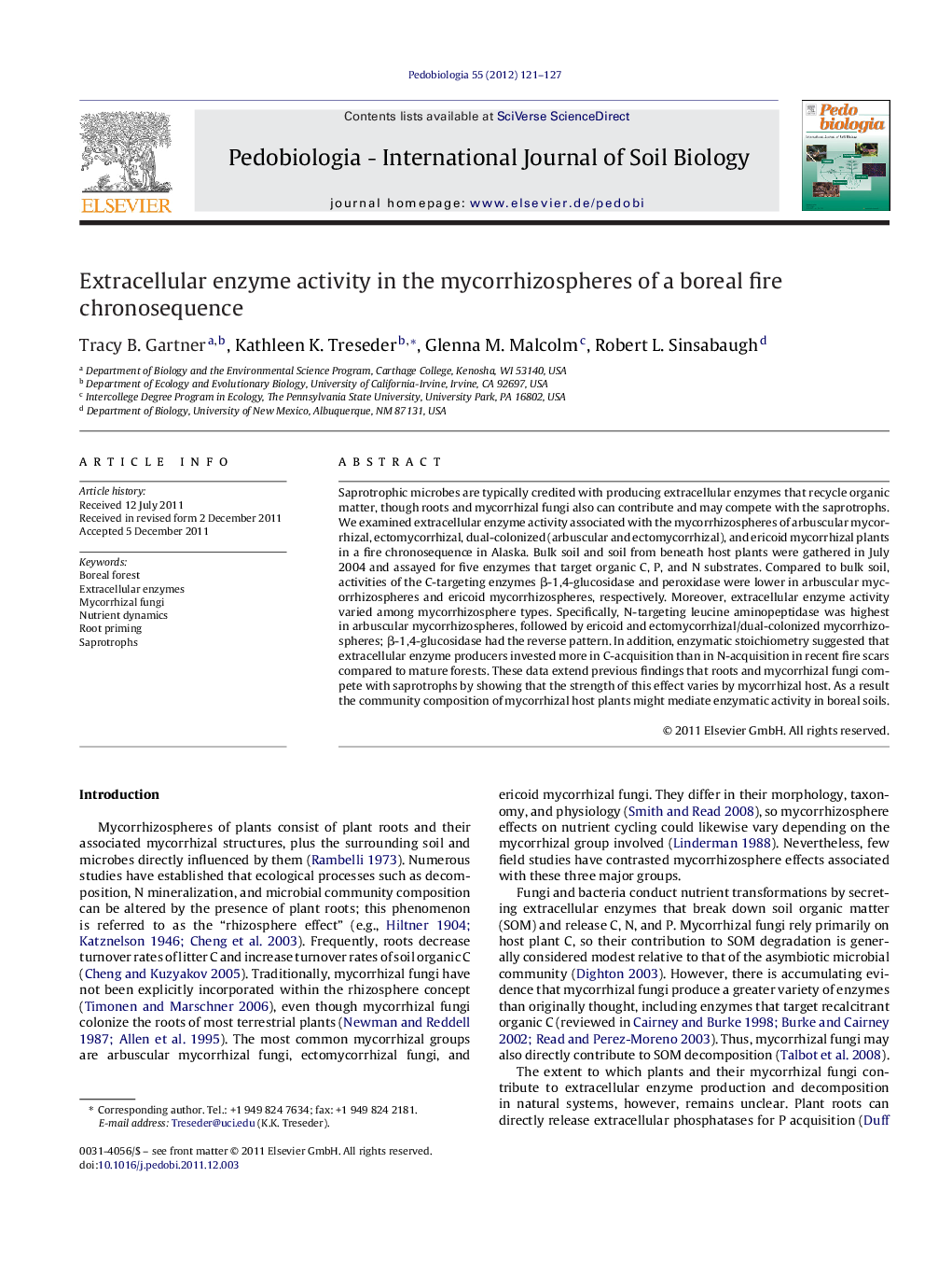 Extracellular enzyme activity in the mycorrhizospheres of a boreal fire chronosequence